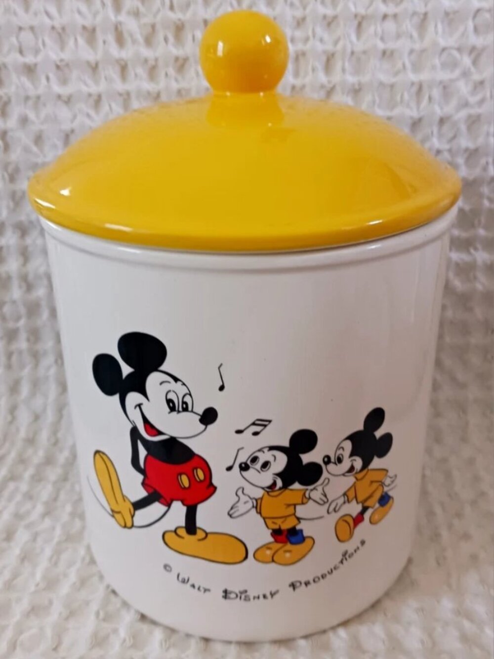 Walt Disney Mickey Mouse Cookie Jar Canister Yellow Lid Vintage 1960 Gift Idea